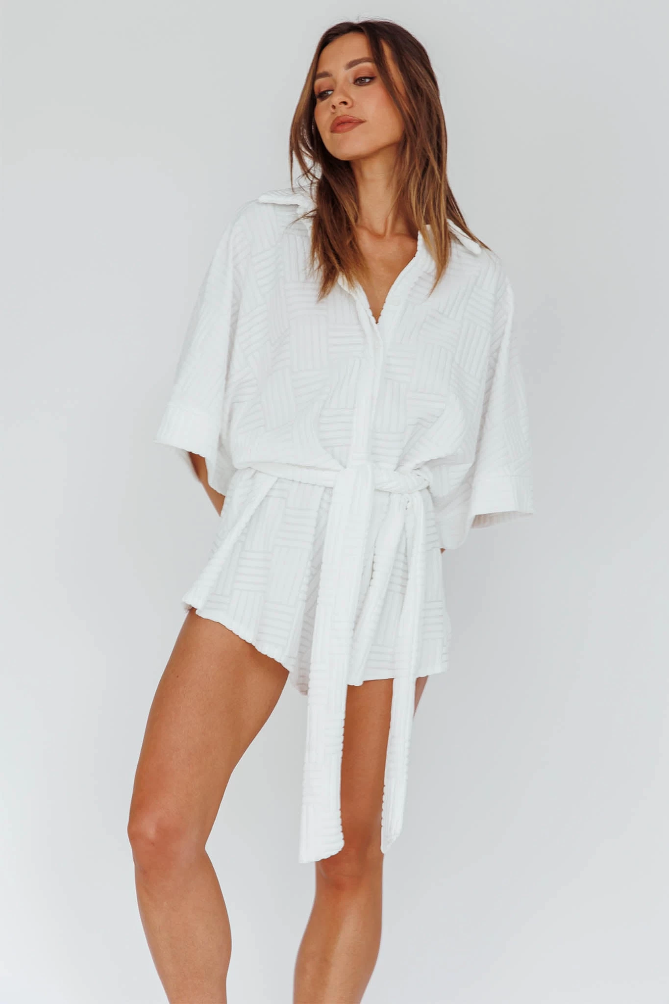 Daytona Beach Button-Up Romper Textured White 8 Daytona Beach Button-Up Romper Textured White - Image 8