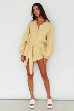Daytona Beach Long Sleeve Shirt Romper Yellow Stripe -Fashion women's clothing SR0663J05 20YELLOW 20STRIPE 2