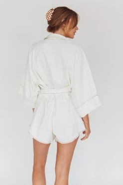 Daytona Beach Long Sleeve Shirt Romper White 11 Daytona Beach Long Sleeve Shirt Romper White -Fashion women's clothing SR0663J08 20WHITE 3