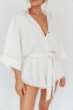Daytona Beach Long Sleeve Shirt Romper White 13 Daytona Beach Long Sleeve Shirt Romper White -Fashion women's clothing SR0663J08 20WHITE 4