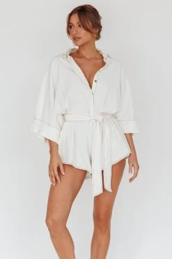 Daytona Beach Long Sleeve Shirt Romper White 14 Daytona Beach Long Sleeve Shirt Romper White -Fashion women's clothing SR0663J08 20WHITE 5