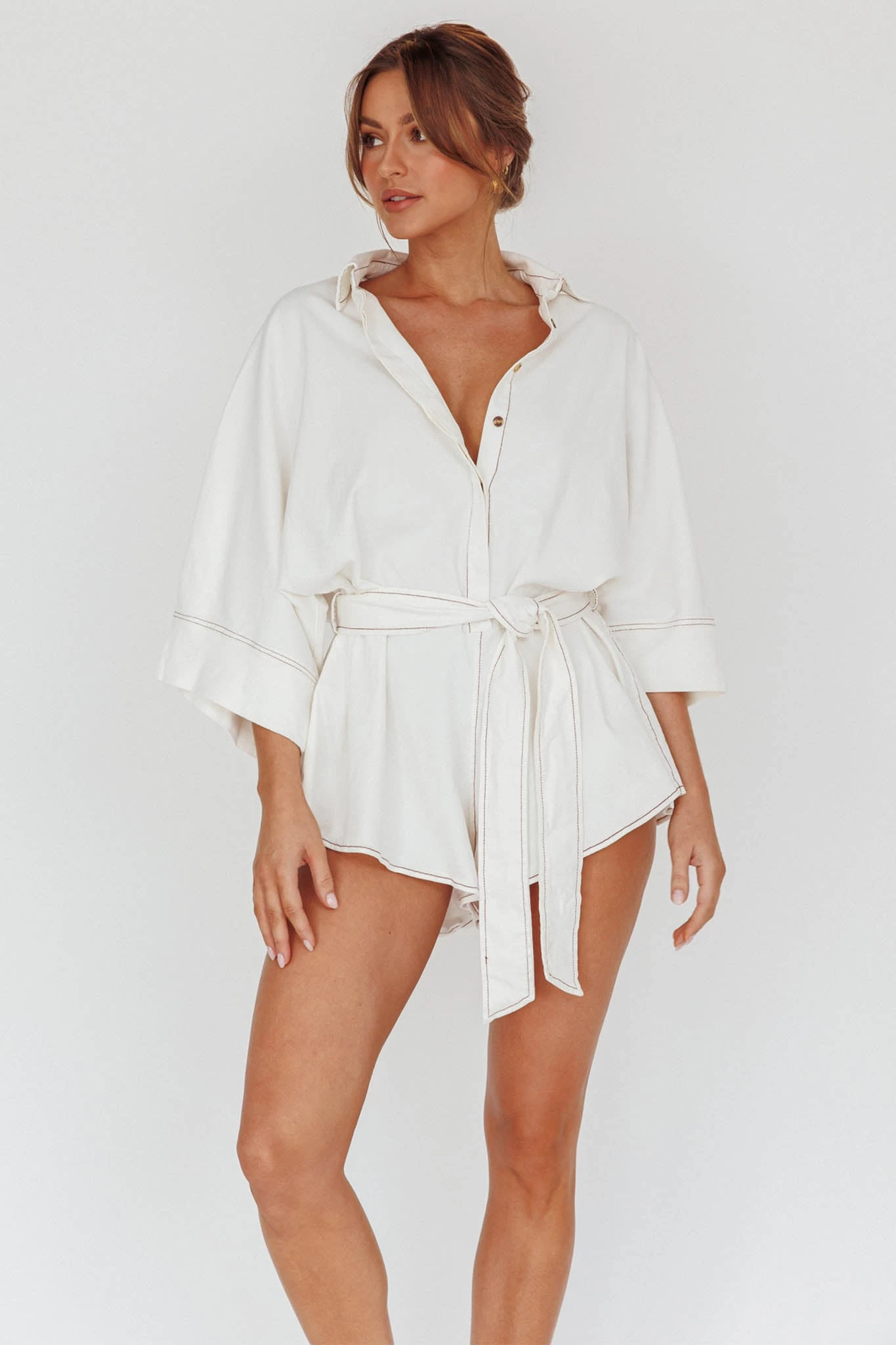Daytona Beach Long Sleeve Shirt Romper White 6 Daytona Beach Long Sleeve Shirt Romper White - Image 6