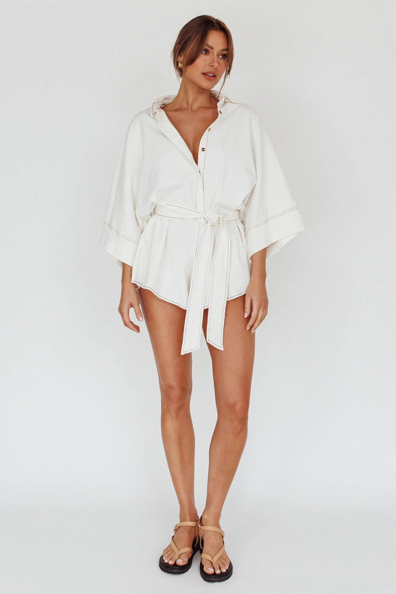 Daytona Beach Long Sleeve Shirt Romper White 7 Daytona Beach Long Sleeve Shirt Romper White - Image 7