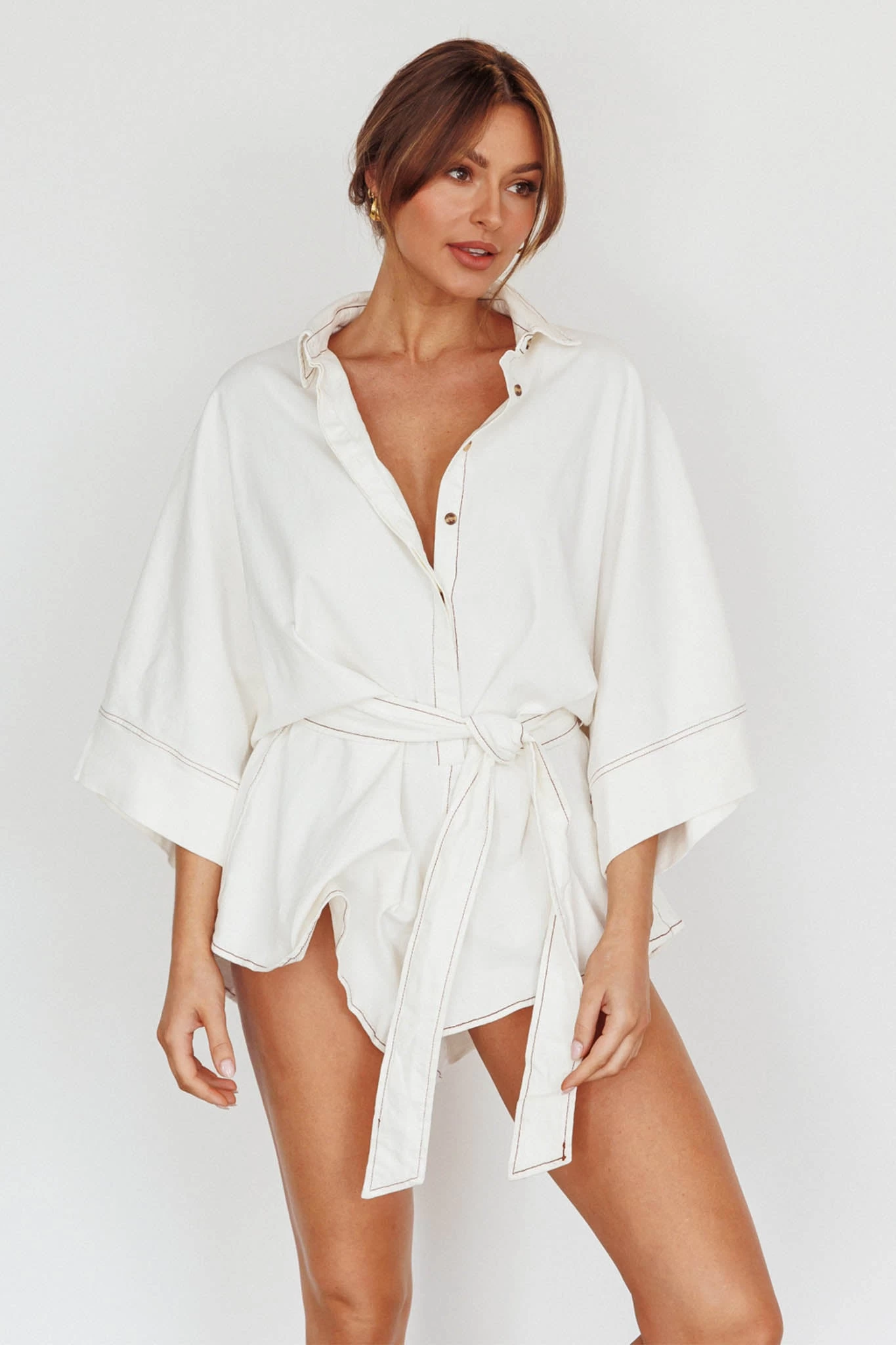 Daytona Beach Long Sleeve Shirt Romper White 1 Daytona Beach Long Sleeve Shirt Romper White
