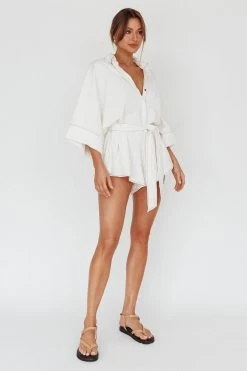 Daytona Beach Long Sleeve Shirt Romper White 16 Daytona Beach Long Sleeve Shirt Romper White -Fashion women's clothing SR0663J08 20WHITE 8