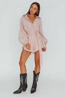 Daytona Beach Long Sleeve Shirt Romper Terracotta Stripe 8 Daytona Beach Long Sleeve Shirt Romper Terracotta Stripe -Fashion women's clothing SR0663J15 20TERRACOTTA 2