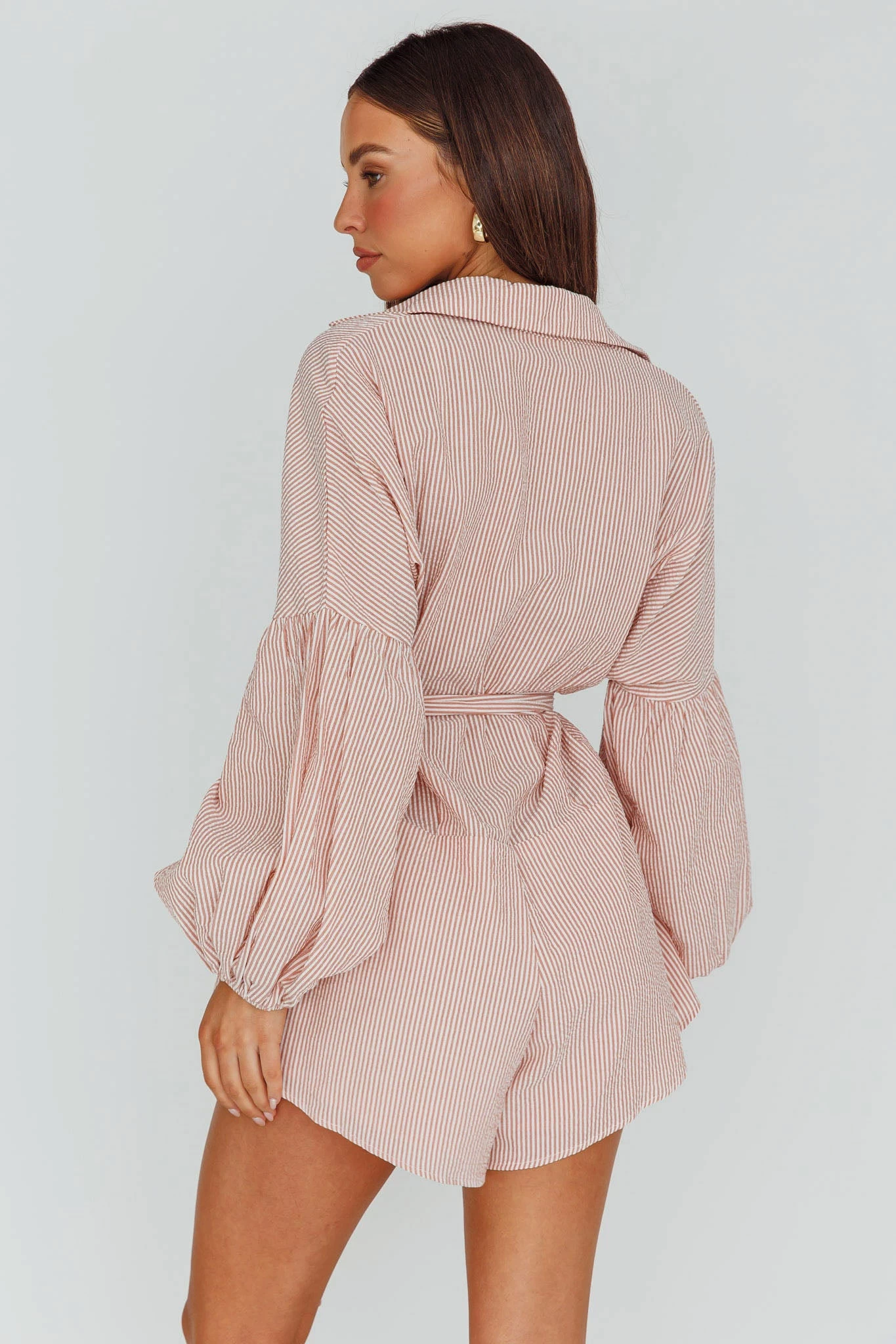 Daytona Beach Long Sleeve Shirt Romper Terracotta Stripe 2 Daytona Beach Long Sleeve Shirt Romper Terracotta Stripe - Image 2