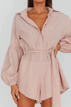 Daytona Beach Long Sleeve Shirt Romper Terracotta Stripe 9 Daytona Beach Long Sleeve Shirt Romper Terracotta Stripe -Fashion women's clothing SR0663J15 20TERRACOTTA 4