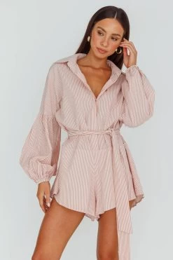 Daytona Beach Long Sleeve Shirt Romper Terracotta Stripe 10 Daytona Beach Long Sleeve Shirt Romper Terracotta Stripe -Fashion women's clothing SR0663J15 20TERRACOTTA 5