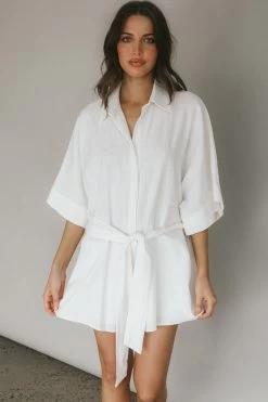 Daytona Beach Button-Up Romper White -Fashion women's clothing SR0663J 20WHITE 5
