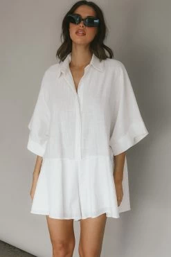 Daytona Beach Button-Up Romper White -Fashion women's clothing SR0663J 20WHITE 6