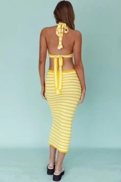 Makaria Cut-Out Crochet Midi Dress Lemon -Fashion women's clothing SR0694JLEMON 3