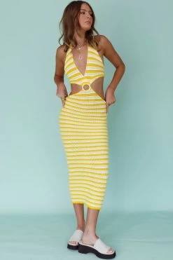 Makaria Cut-Out Crochet Midi Dress Lemon -Fashion women's clothing SR0694JLEMON 6