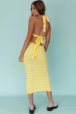 Makaria Cut-Out Crochet Midi Dress Lemon -Fashion women's clothing SR0694JLEMON 7