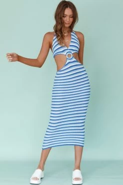 Makaria Cut-Out Crochet Midi Dress Blue 12 Makaria Cut-Out Crochet Midi Dress Blue -Fashion women's clothing SR0694J 20BLUE 5