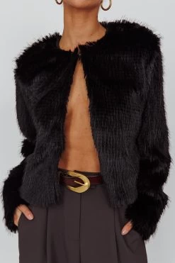 London Day Faux Fur Jacket Black -Fashion women's clothing SR0752J 20BLACK 4