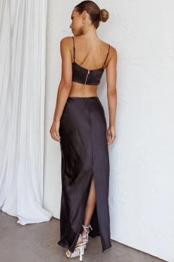 The Moment Satin Maxi Skirt Black -Fashion women's clothing SR0800J SBLACK 3