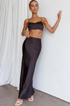 The Moment Satin Maxi Skirt Black -Fashion women's clothing SR0800J SBLACK 5