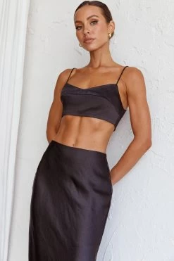 The Moment Satin Maxi Skirt Black -Fashion women's clothing SR0800J SBLACK 7