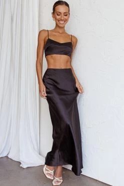 The Moment Satin Maxi Skirt Black -Fashion women's clothing SR0800J SBLACK 8