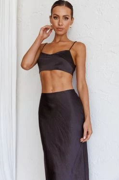 The Moment Satin Maxi Skirt Black -Fashion women's clothing SR0800J SBLACK 9