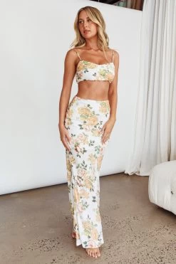 The Moment Satin Maxi Skirt Floral White 8 The Moment Satin Maxi Skirt Floral White -Fashion women's clothing SR0800J01 S 20WHITE 2