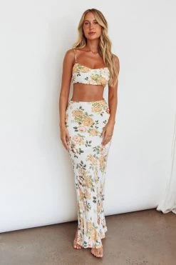 The Moment Satin Maxi Skirt Floral White 10 The Moment Satin Maxi Skirt Floral White -Fashion women's clothing SR0800J01 S 20WHITE 5