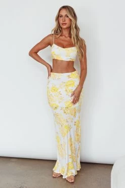 The Moment Satin Maxi Skirt Floral Yellow -Fashion women's clothing SR0800J01 S 20YELLOW 2
