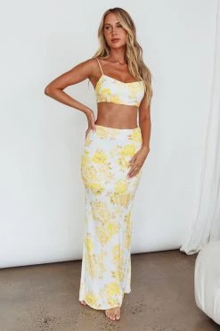 The Moment Satin Maxi Skirt Floral Yellow -Fashion women's clothing SR0800J01 S 20YELLOW 5