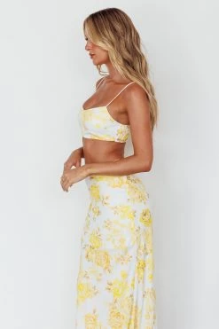 The Moment Satin Maxi Skirt Floral Yellow -Fashion women's clothing SR0800J01 S 20YELLOW 6
