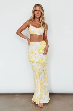 The Moment Satin Maxi Skirt Floral Yellow -Fashion women's clothing SR0800J01 S 20YELLOW 7