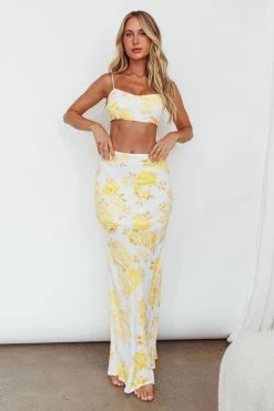 The Moment Satin Maxi Skirt Floral Yellow -Fashion women's clothing SR0800J01 S 20YELLOW 8