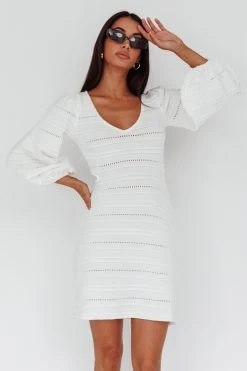 Meredith Long Sleeve Cut-Out Mini Dress White 11 Meredith Long Sleeve Cut-Out Mini Dress White -Fashion women's clothing SR0856J01 20WHITE 6