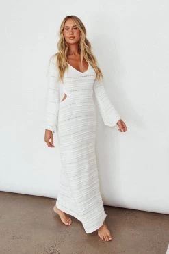 Meredith Long Sleeve Cut-Out Maxi Dress White 10 Meredith Long Sleeve Cut-Out Maxi Dress White -Fashion women's clothing SR0856J 20WHITE 5