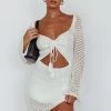 Jamaica Bell Sleeve Crochet Mini Dress White