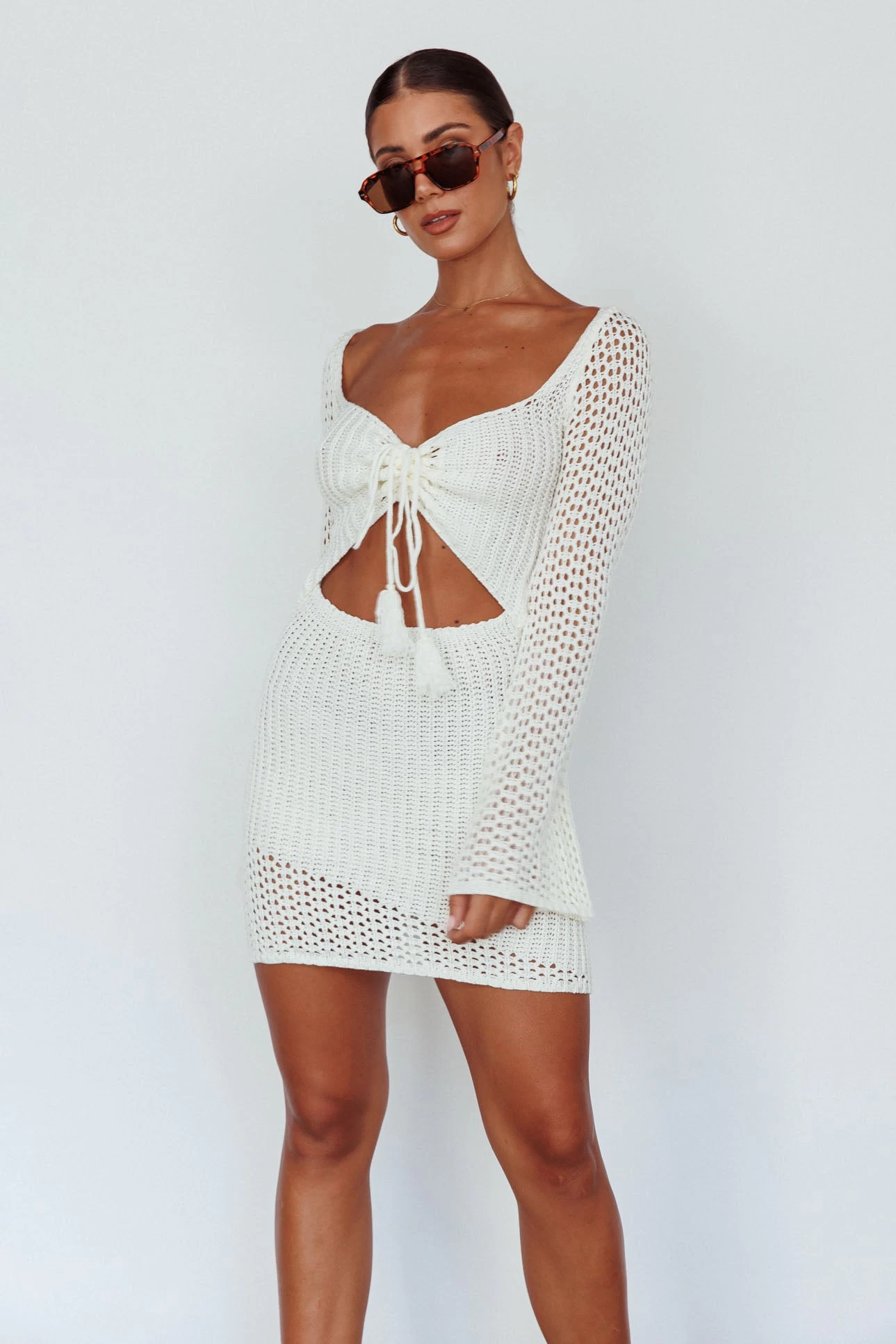Jamaica Bell Sleeve Crochet Mini Dress White 6 Jamaica Bell Sleeve Crochet Mini Dress White - Image 6