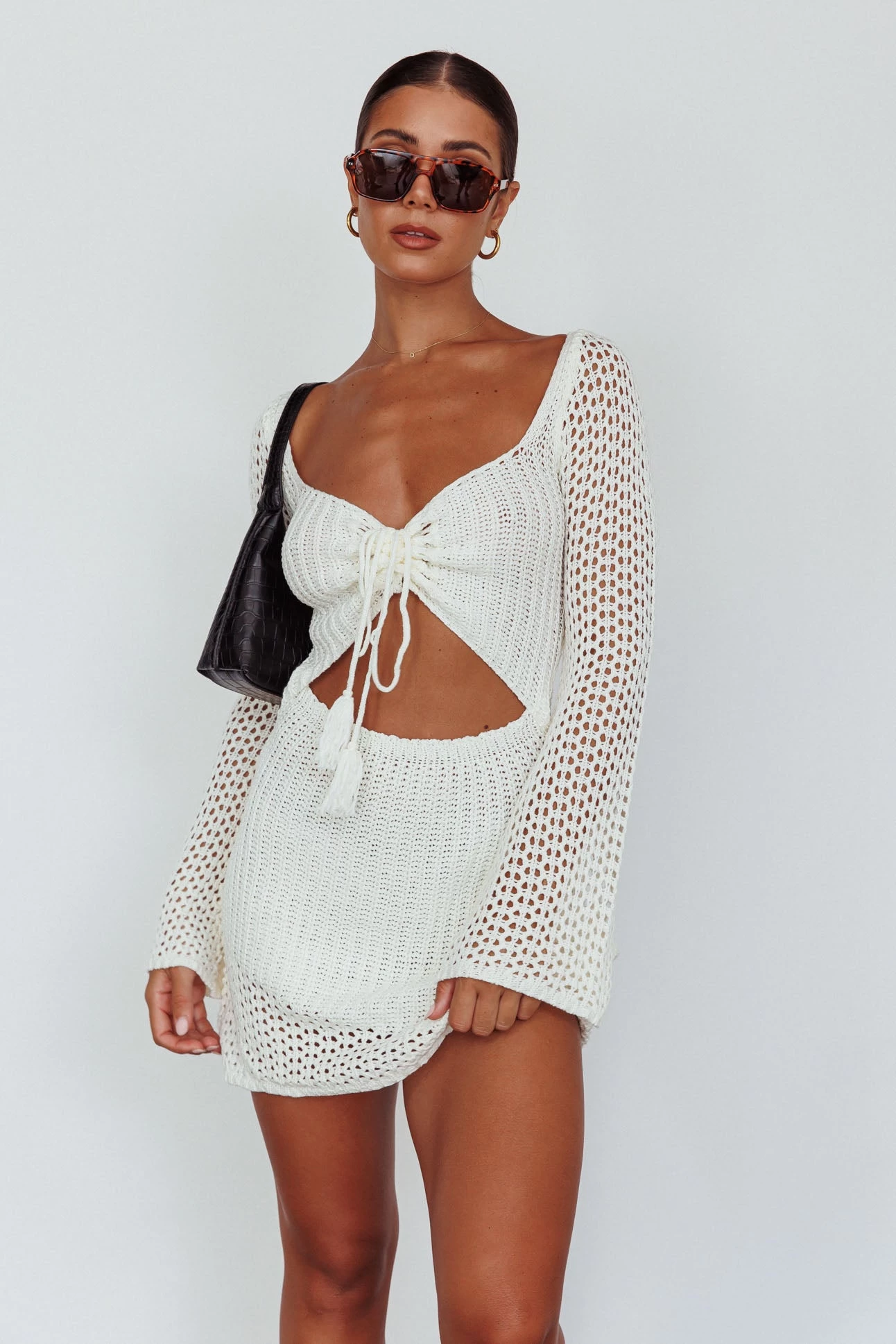 Jamaica Bell Sleeve Crochet Mini Dress White 7 Jamaica Bell Sleeve Crochet Mini Dress White - Image 7