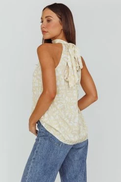 Calisto Sleeveless Tied Neck Top Geometric Yellow -Fashion women's clothing SR0911J01YELLOW 3