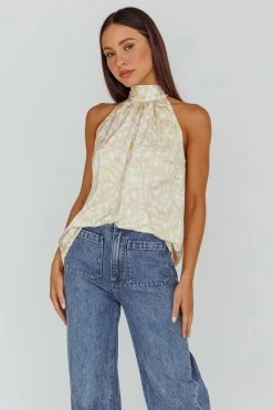 Calisto Sleeveless Tied Neck Top Geometric Yellow -Fashion women's clothing SR0911J01YELLOW 5