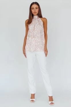 Calisto Sleeveless Tied Neck Top Geometric Apricot -Fashion women's clothing SR0911J01 20APRICOT 2