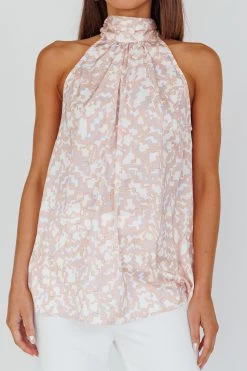 Calisto Sleeveless Tied Neck Top Geometric Apricot -Fashion women's clothing SR0911J01 20APRICOT 4