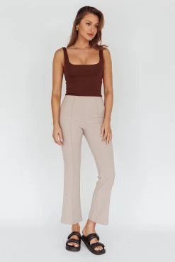 Sabria Mid-Rise Flare Pants Beige -Fashion women's clothing SR0918J 20BEIGE 2