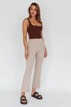 Sabria Mid-Rise Flare Pants Beige -Fashion women's clothing SR0918J 20BEIGE 5