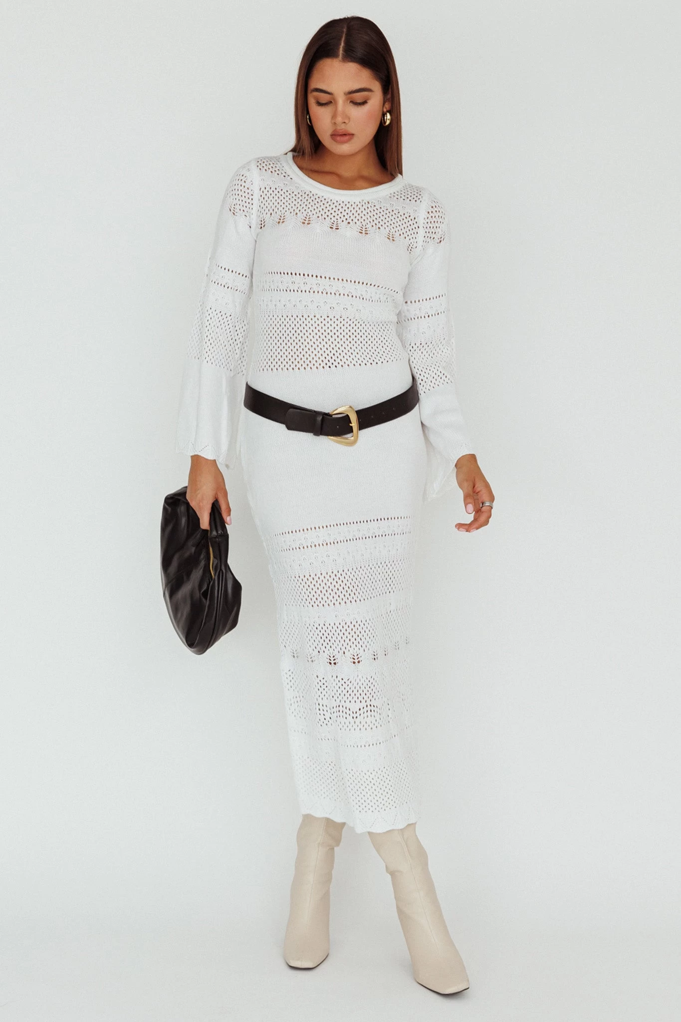 Gail Long Sleeve Crochet Maxi Dress White 1 Gail Long Sleeve Crochet Maxi Dress White