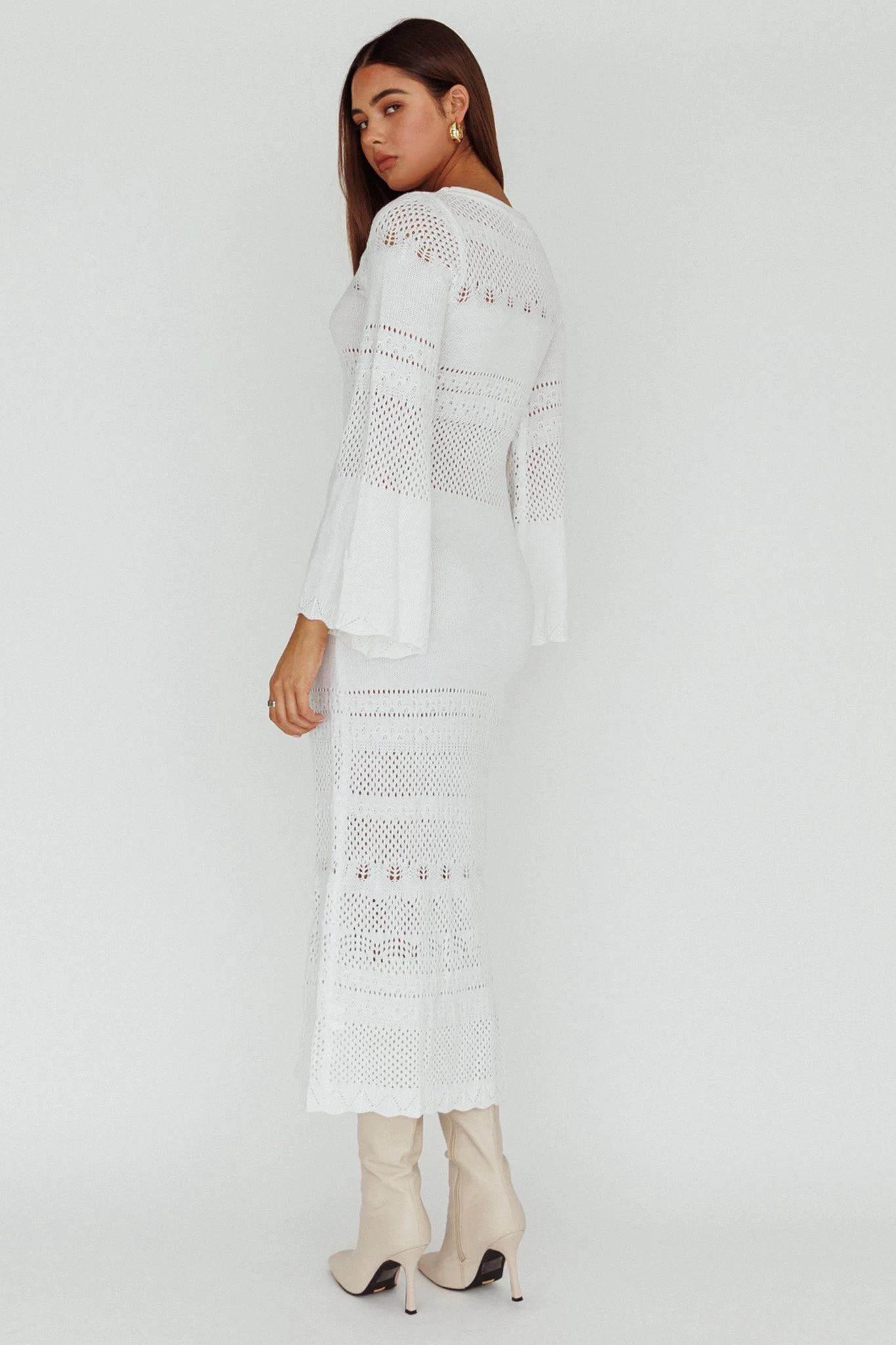 Gail Long Sleeve Crochet Maxi Dress White 2 Gail Long Sleeve Crochet Maxi Dress White - Image 2