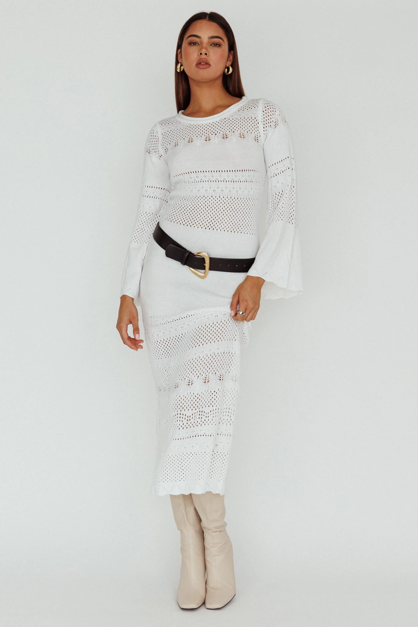 Gail Long Sleeve Crochet Maxi Dress White 5 Gail Long Sleeve Crochet Maxi Dress White - Image 5