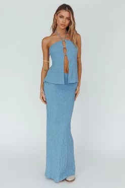 Kalei Textured Midi Skirt Blue -Fashion women's clothing SR0964J S 20BLUE 1