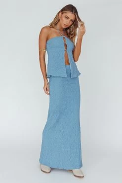 Kalei Textured Midi Skirt Blue -Fashion women's clothing SR0964J S 20BLUE 5