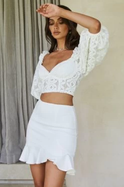 Emoji Asymmetrical Ruffle Hemline Skirt White -Fashion women's clothing ST1018D04 20WHITE 6