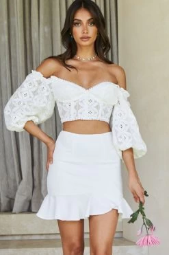 Emoji Asymmetrical Ruffle Hemline Skirt White -Fashion women's clothing ST1018D04 20WHITE 8